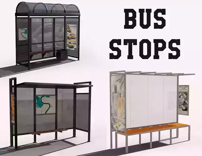 Bus Stop - Pack Low-poly 3D model