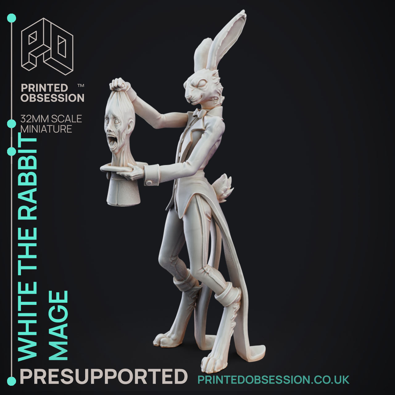 Rabbit Mage - 3D Printable TTRPG - PRESUPPORTED - 32mm Scale 3D print model_8