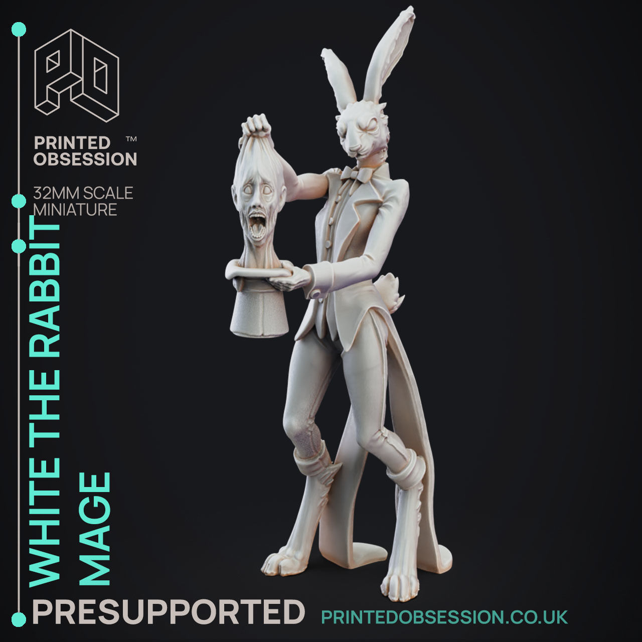 Rabbit Mage - 3D Printable TTRPG - PRESUPPORTED - 32mm Scale 3D print model_4