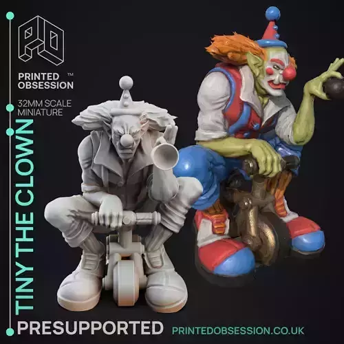 Tiny the Clown - 3D Printable TTRPG - PRESUPPORTED - 32mm Scale