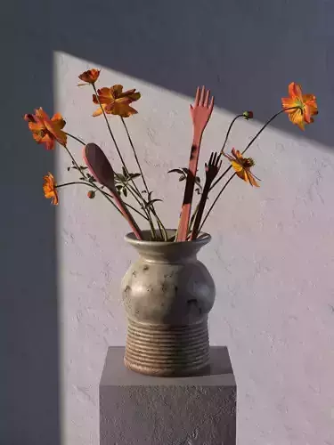 Vase with Flowers and Utensils