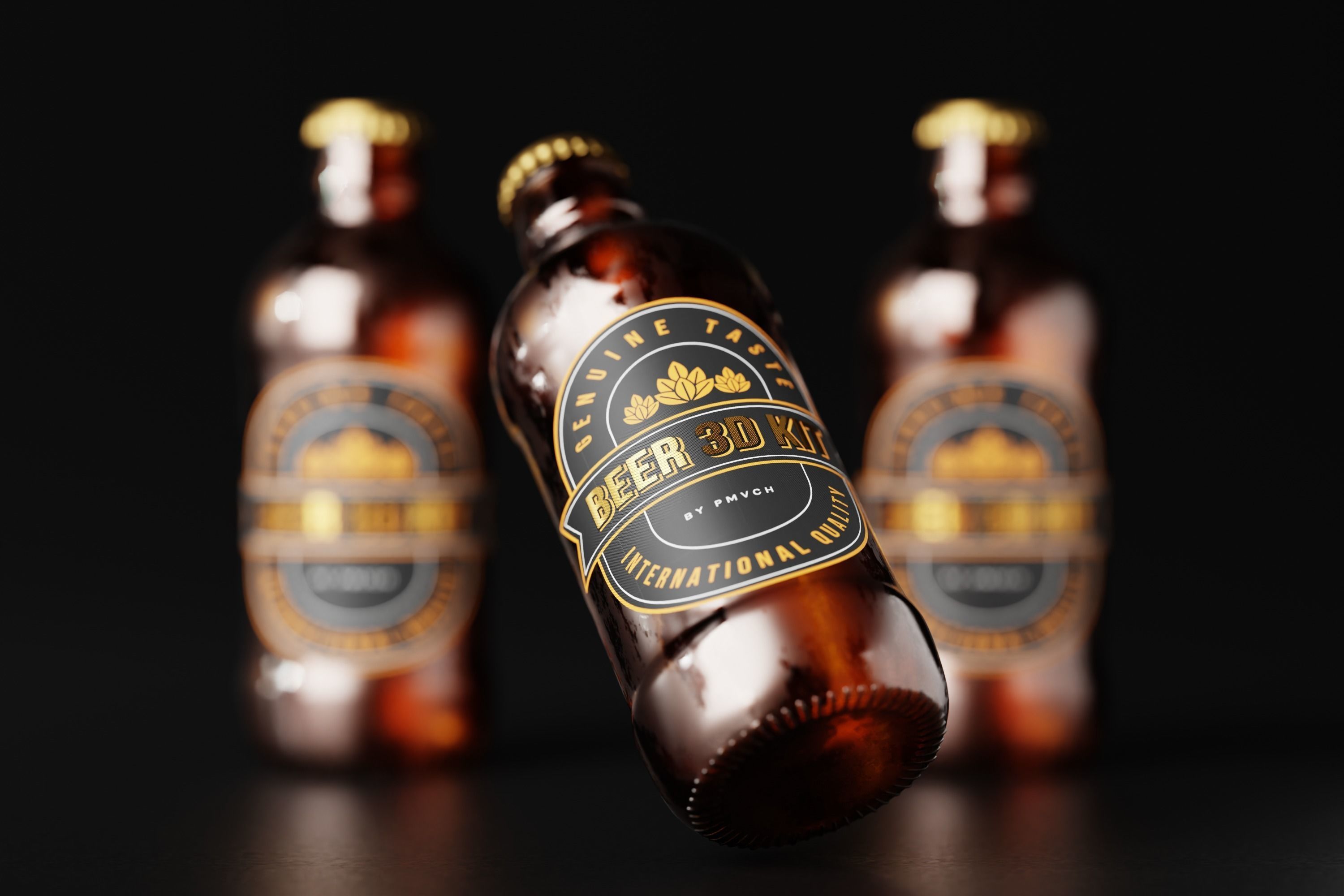 Stubby Beer Bottle Low-poly 3D model_9