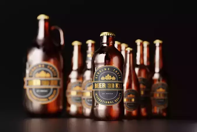10x Different Style Beer Bottle Bundle 3D Model Collection