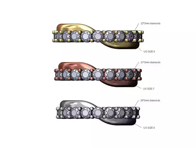 Overlapping 3mm diamonds eternity band US sizes 6 7 8
