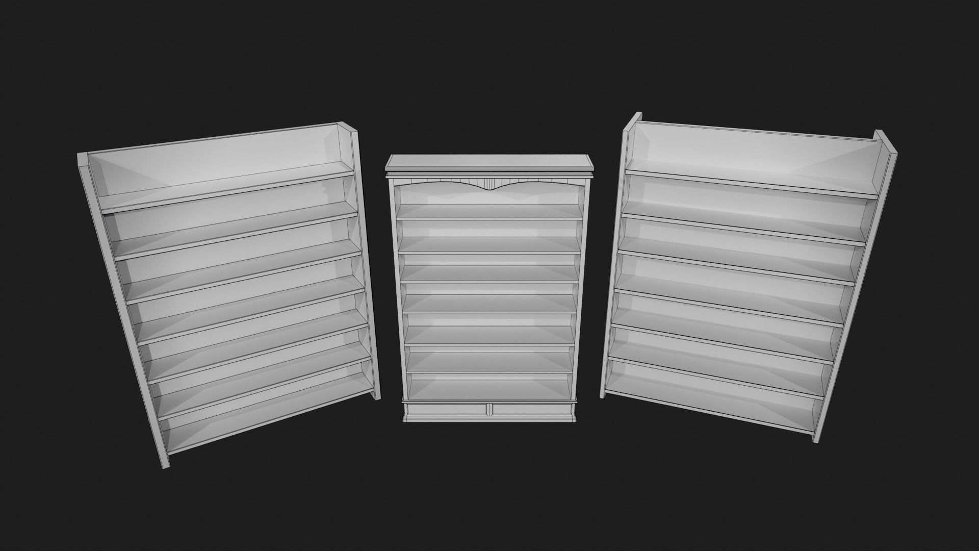 Wooden Bookshelves Low-poly 3D model_7