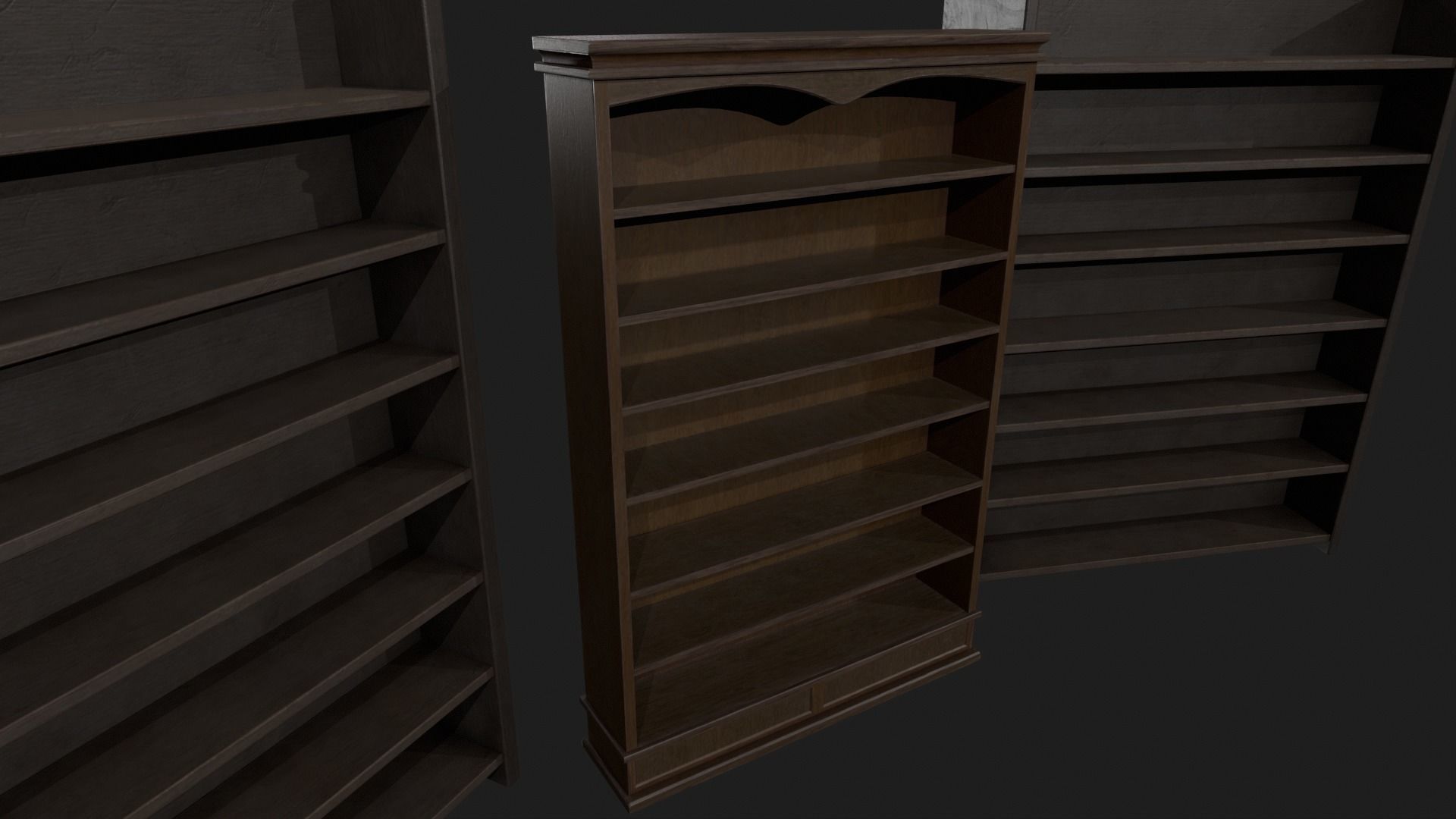 Wooden Bookshelves Low-poly 3D model_2