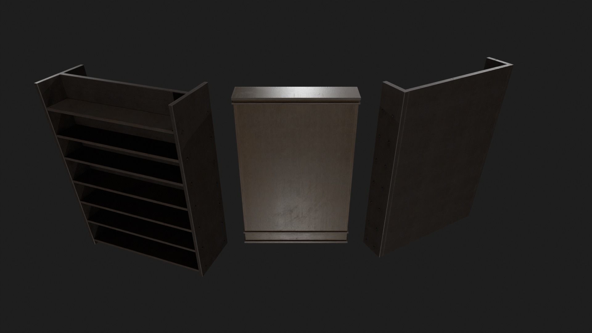 Wooden Bookshelves Low-poly 3D model_4