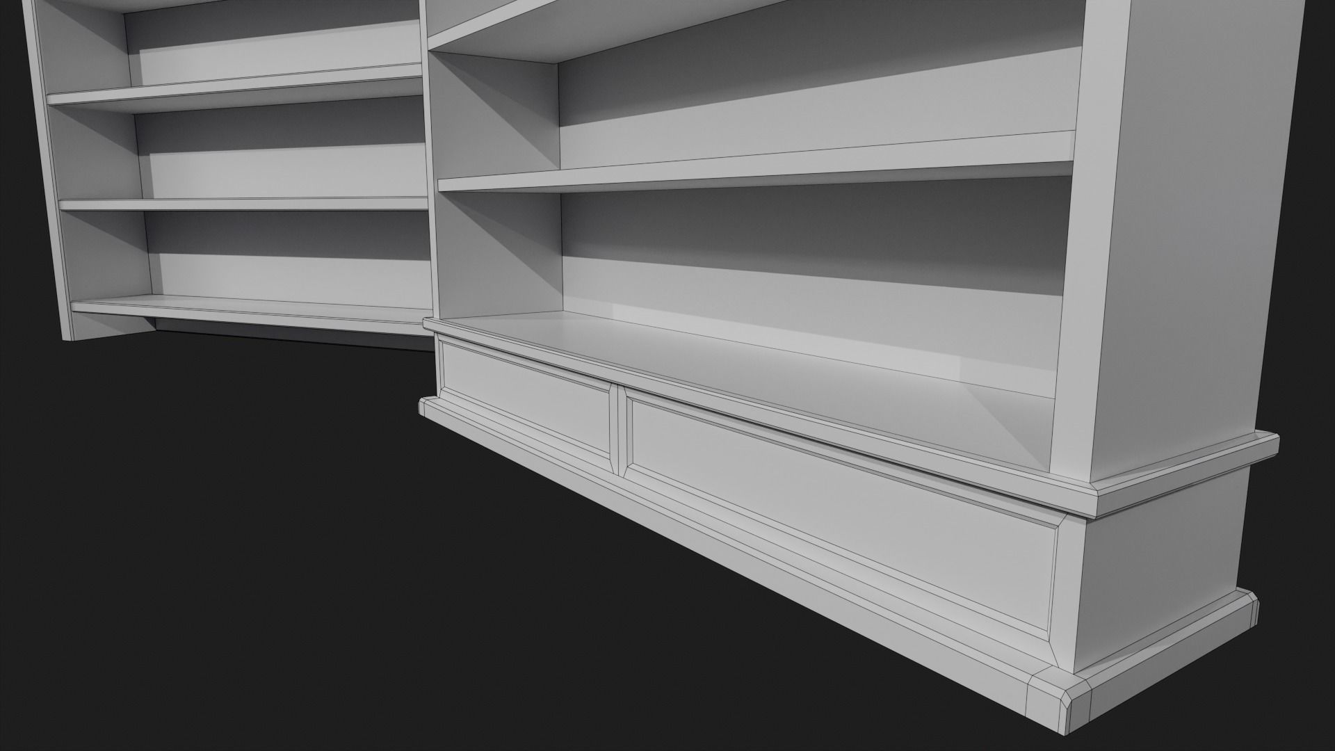 Wooden Bookshelves Low-poly 3D model_12