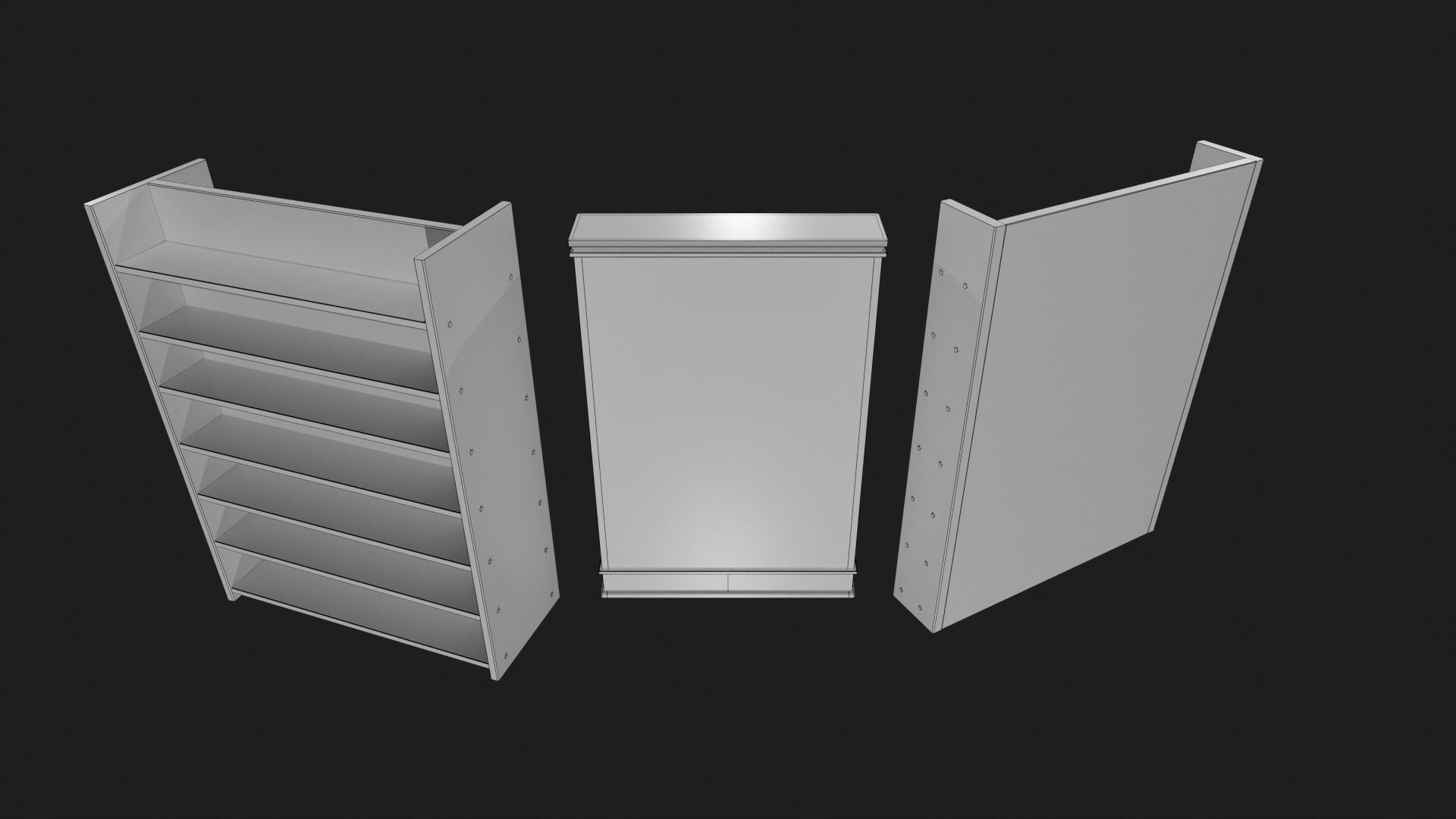 Wooden Bookshelves Low-poly 3D model_10