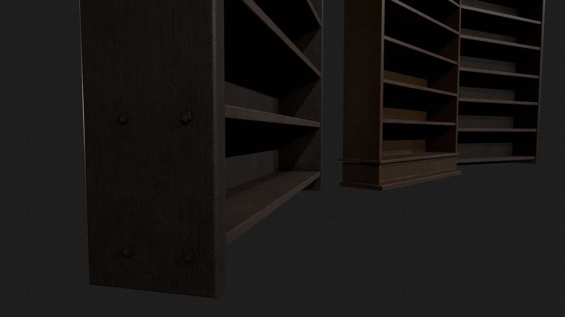 Wooden Bookshelves Low-poly 3D model_5