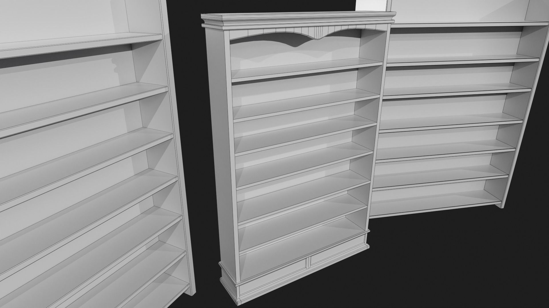 Wooden Bookshelves Low-poly 3D model_8