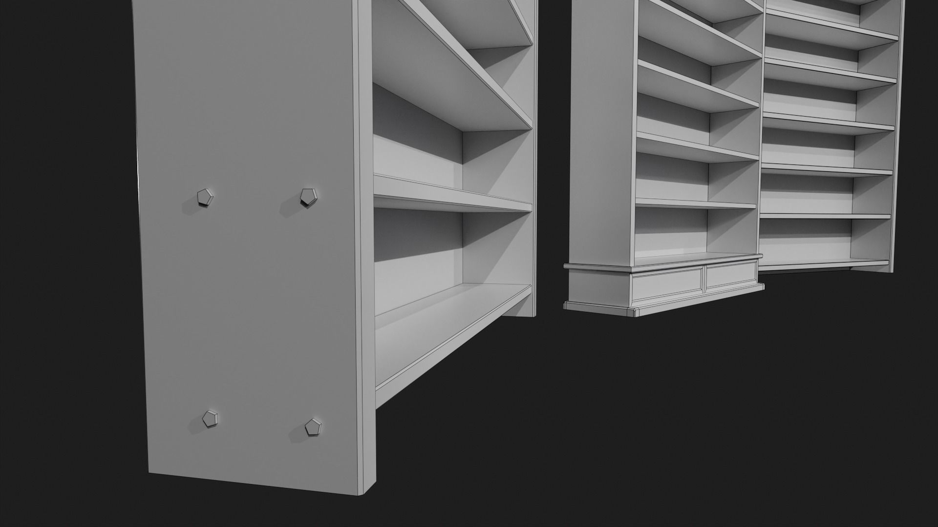Wooden Bookshelves Low-poly 3D model_11