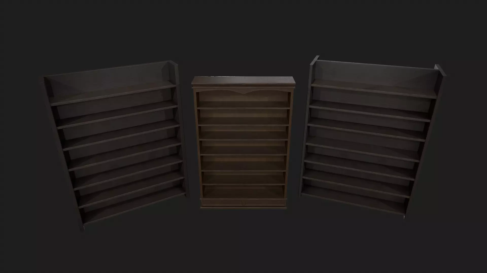 Wooden Bookshelves Low-poly 3D model_0