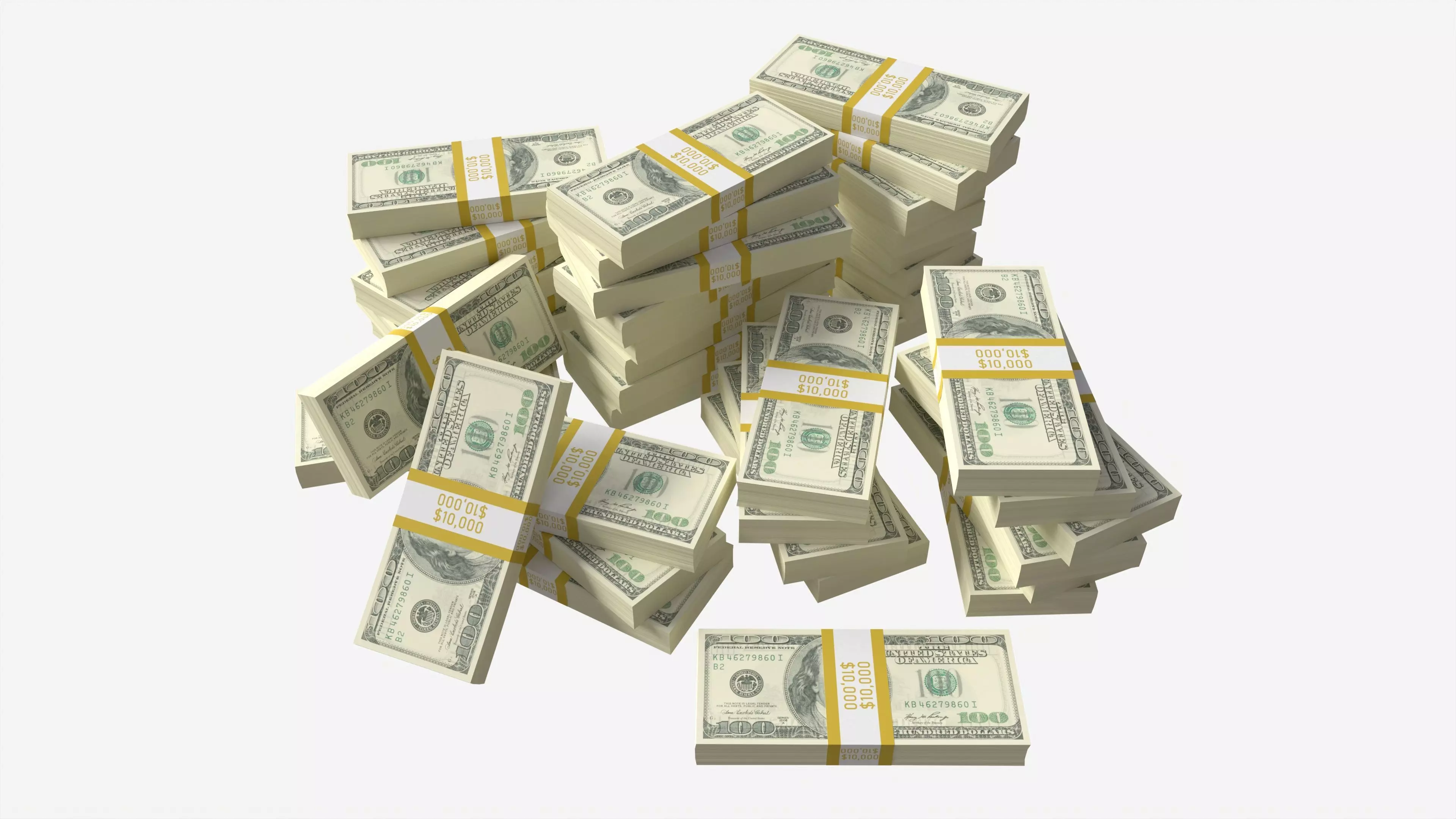 American dollar bundles large set 3D model_0