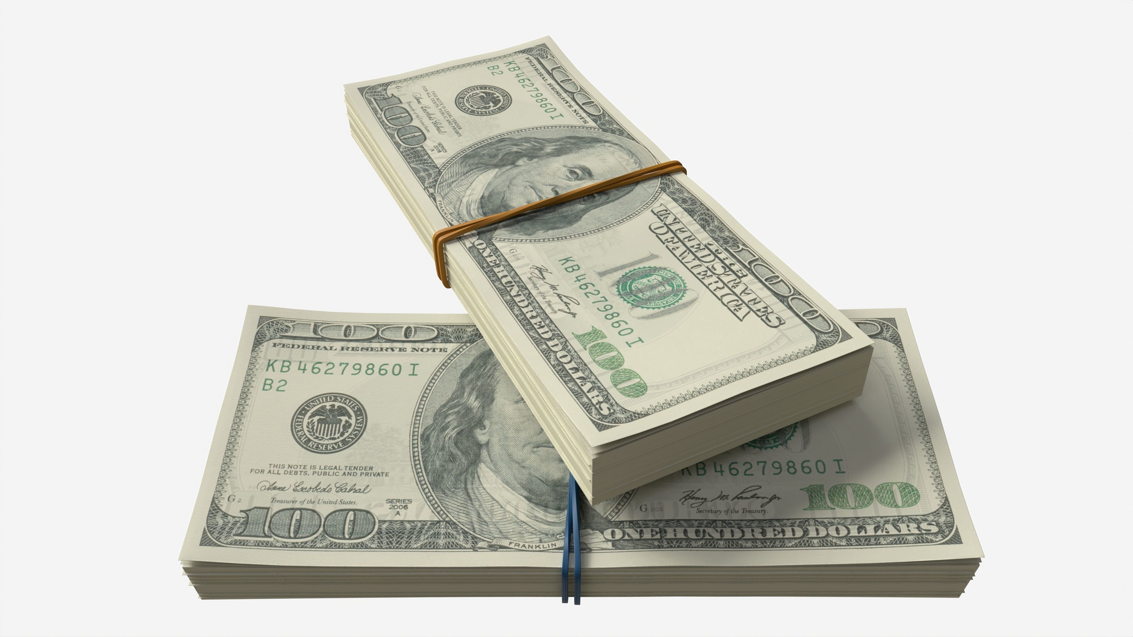 American dollar bundles tied with rubbers 3D model_2