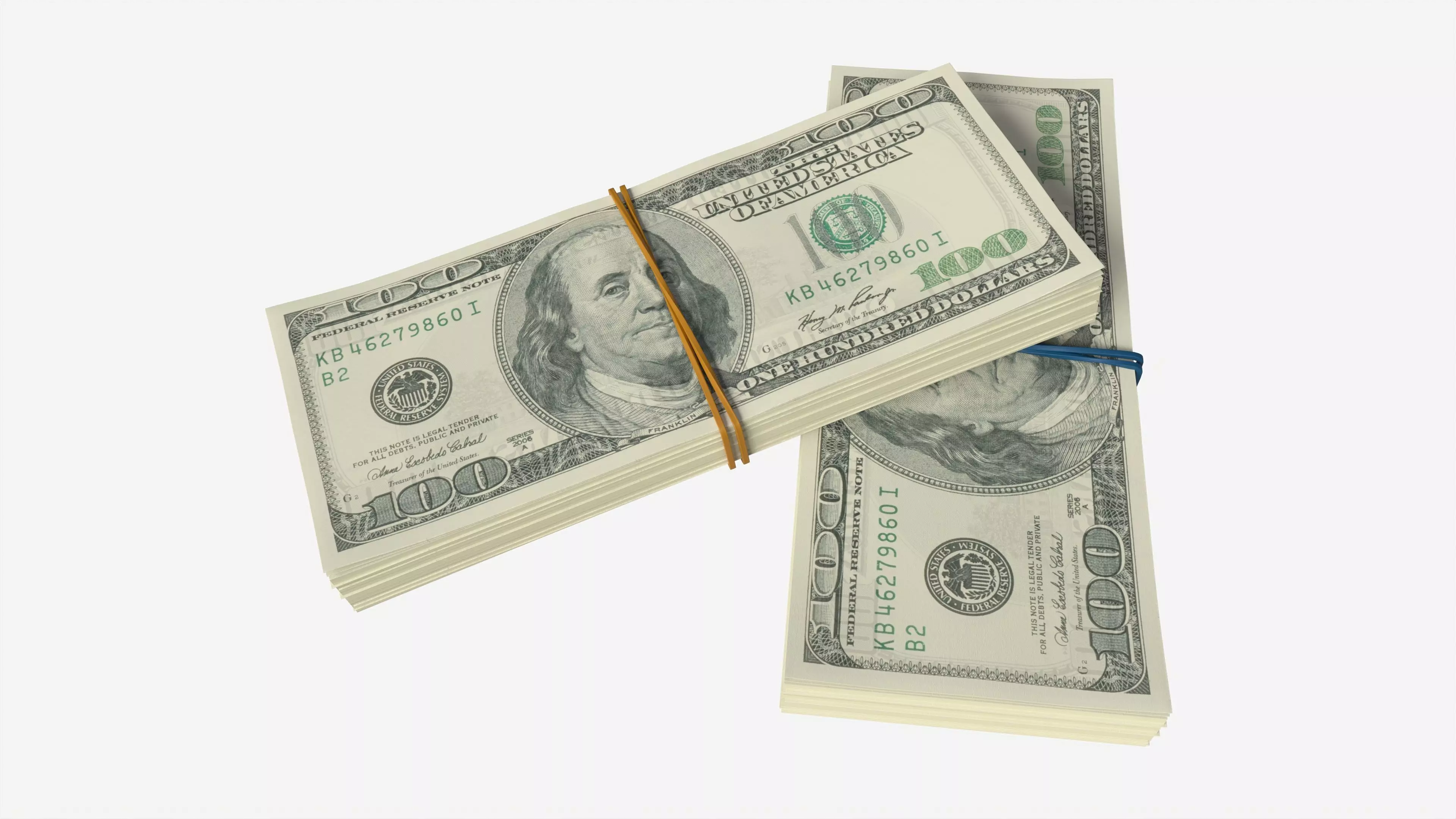 American dollar bundles tied with rubbers 3D model_0