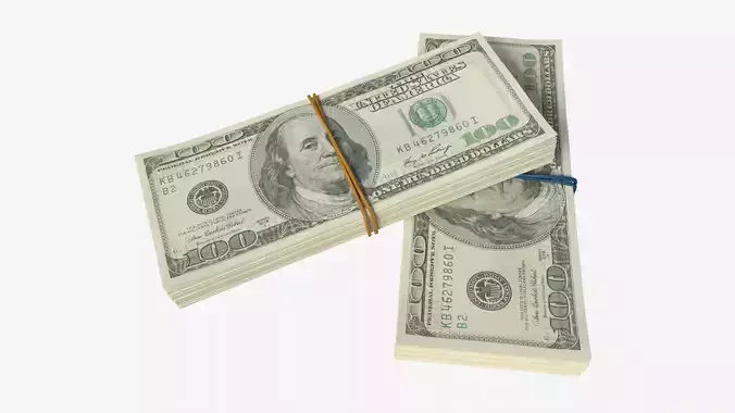 American dollar bundles tied with rubbers 3D model