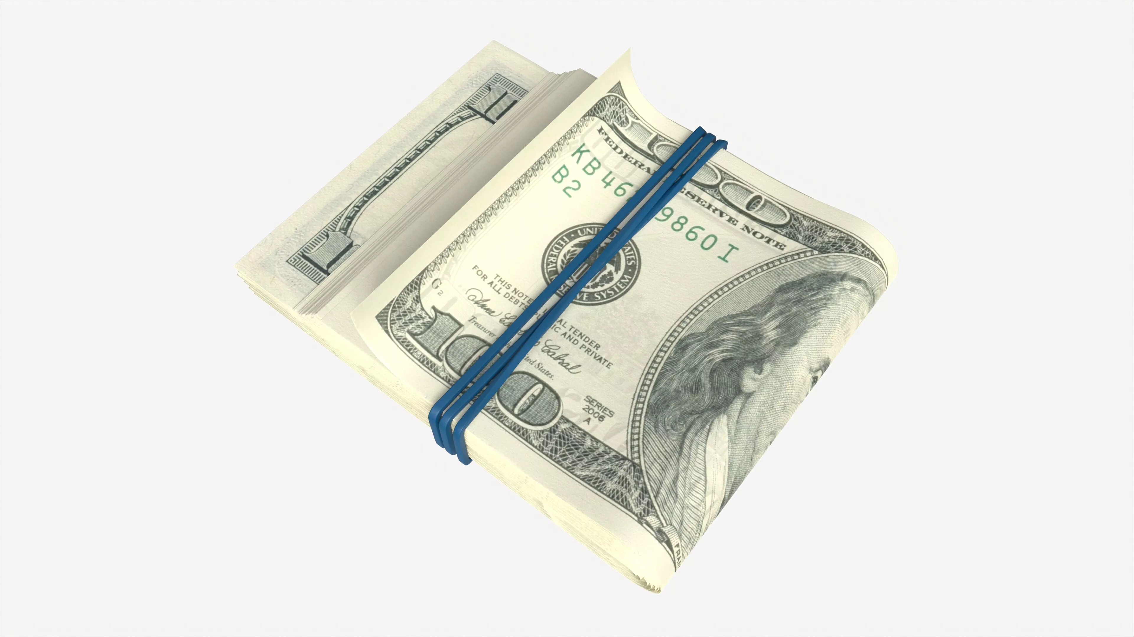 American dollar stack tied with rubber 3D model