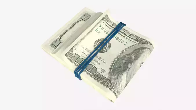 American dollar stack tied with rubber 3D model