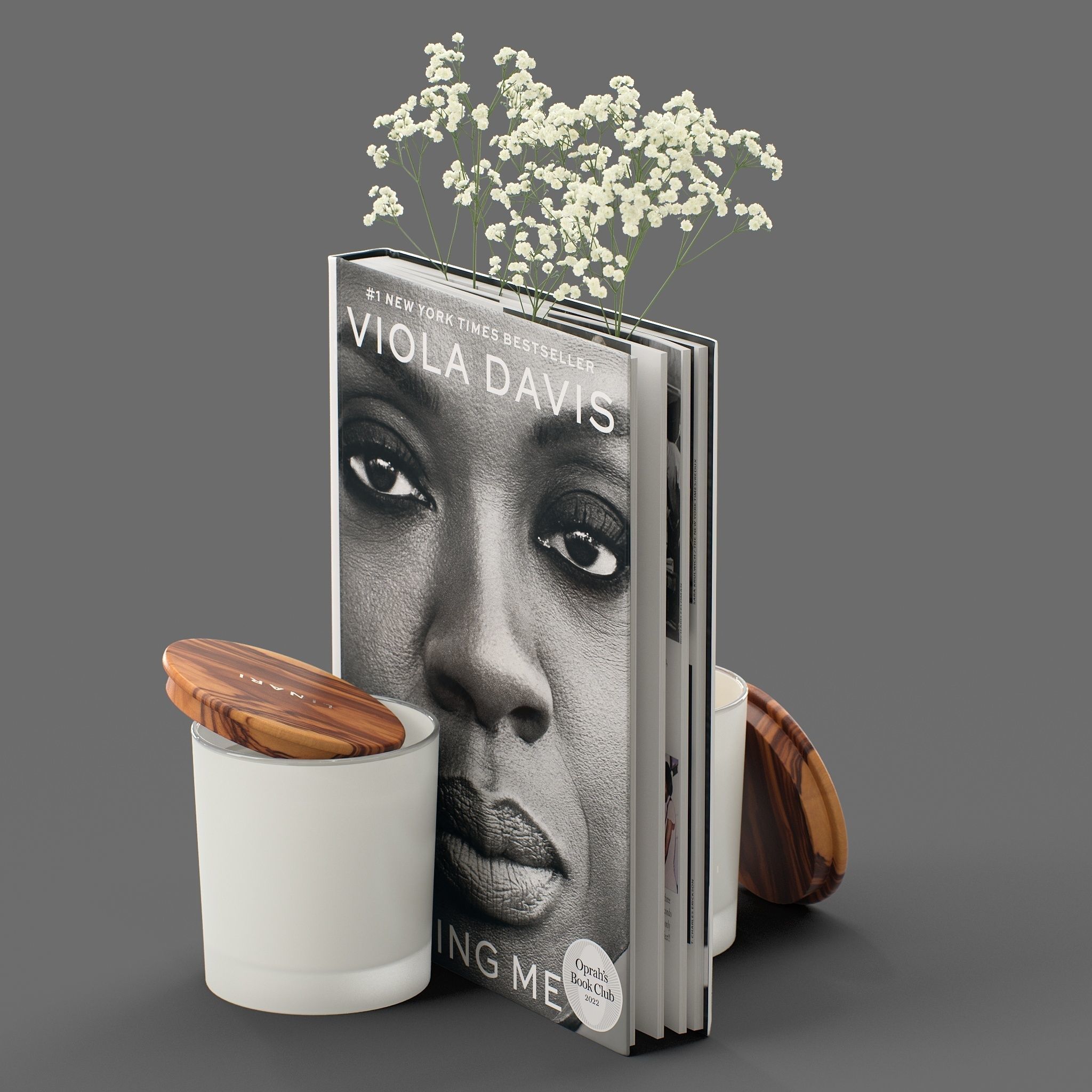 Decor flower Gypsophila books candle Set 45 3D model_4