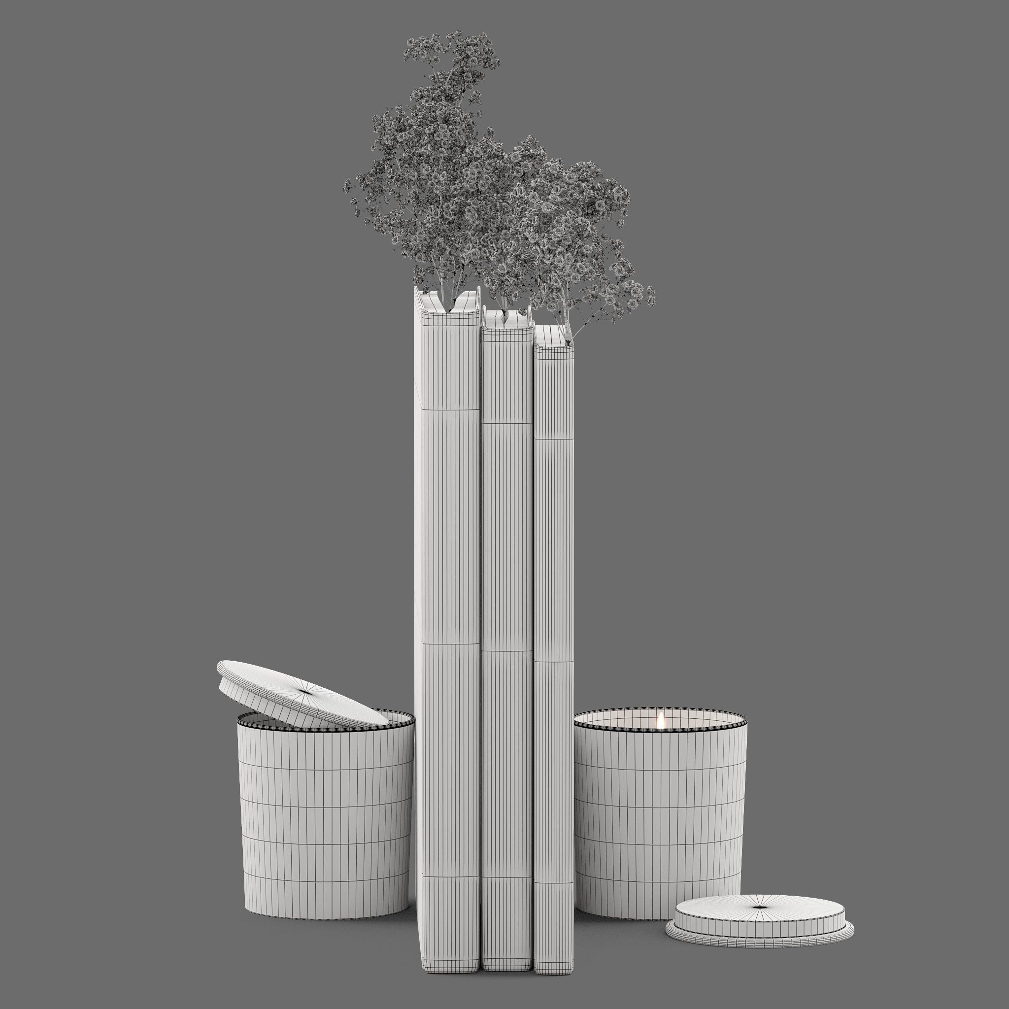 Decor flower Gypsophila books candle Set 45 3D model_7