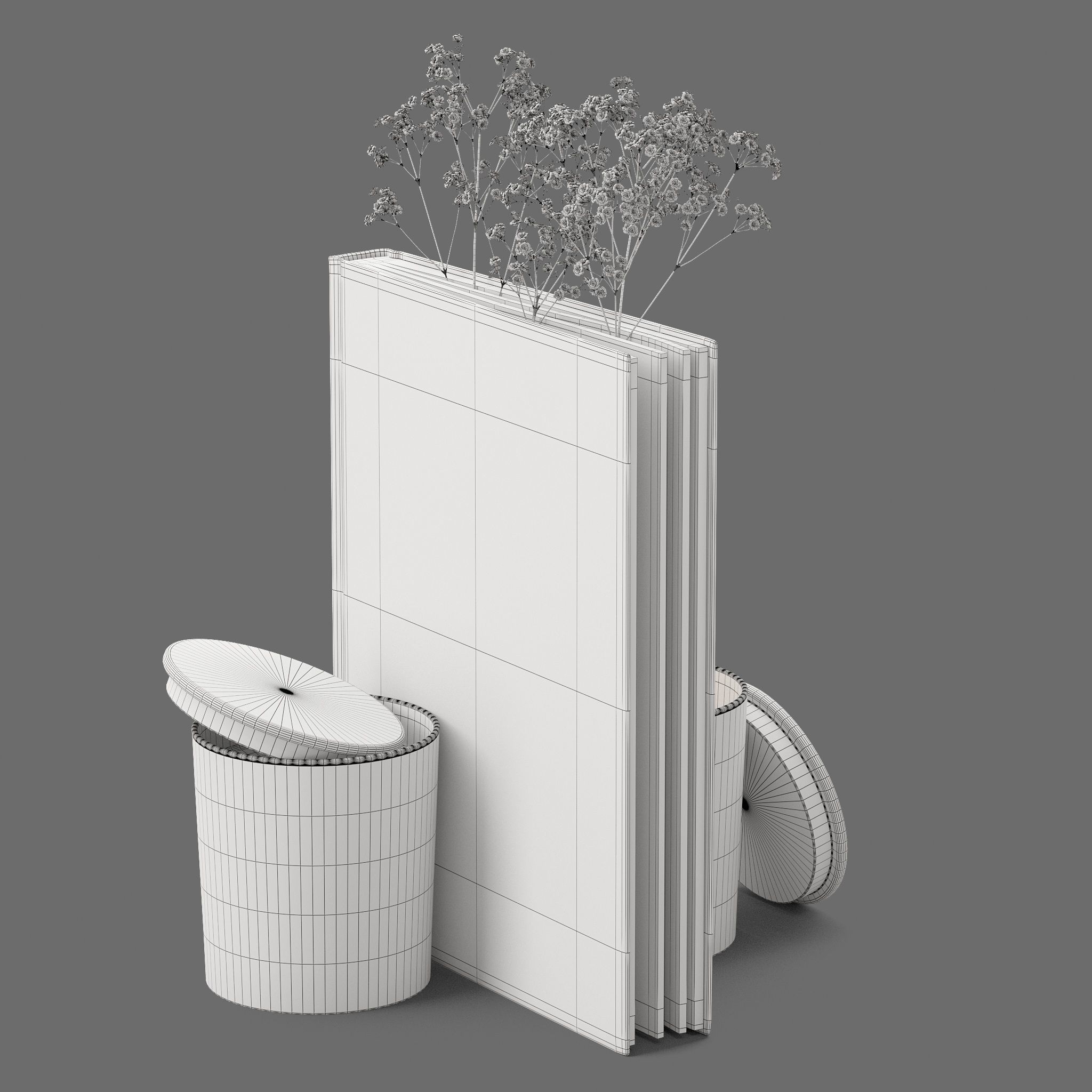 Decor flower Gypsophila books candle Set 45 3D model_5