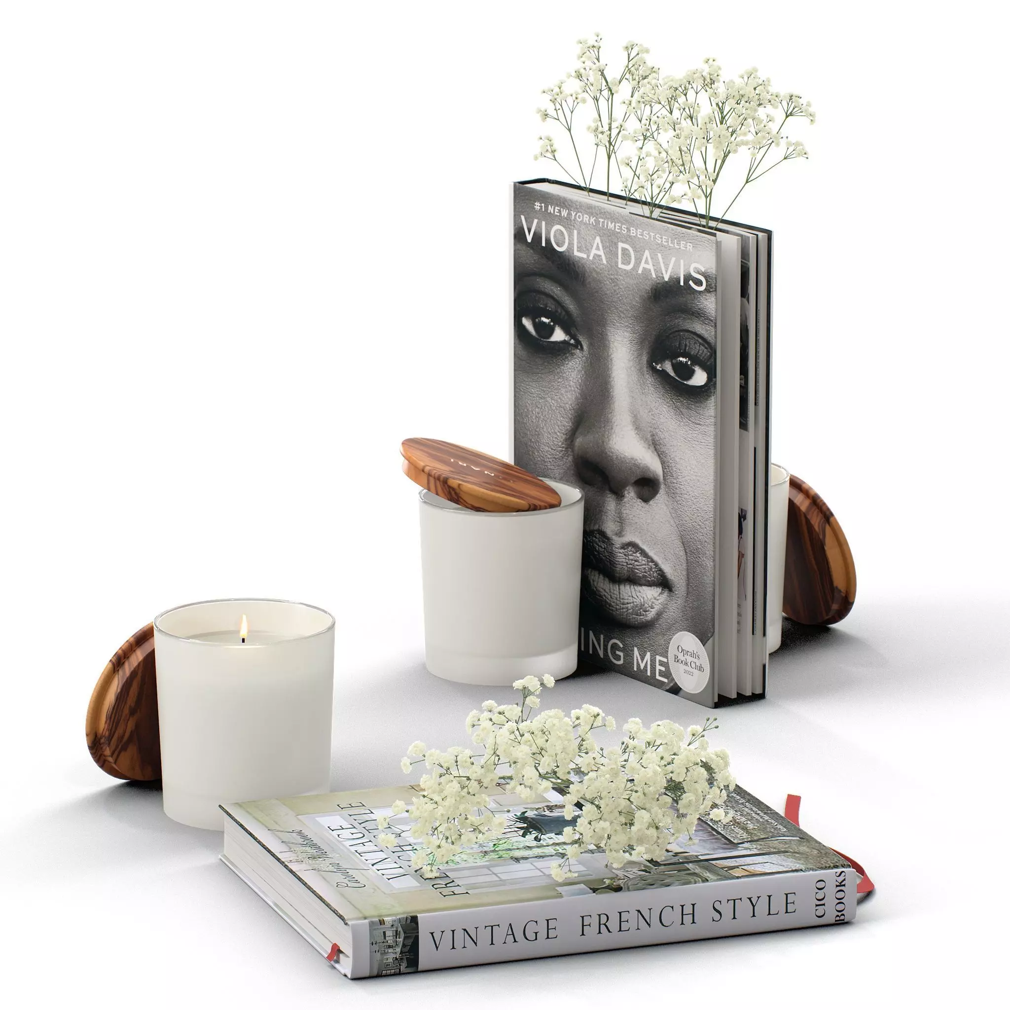 Decor flower Gypsophila books candle Set 45 3D model_0