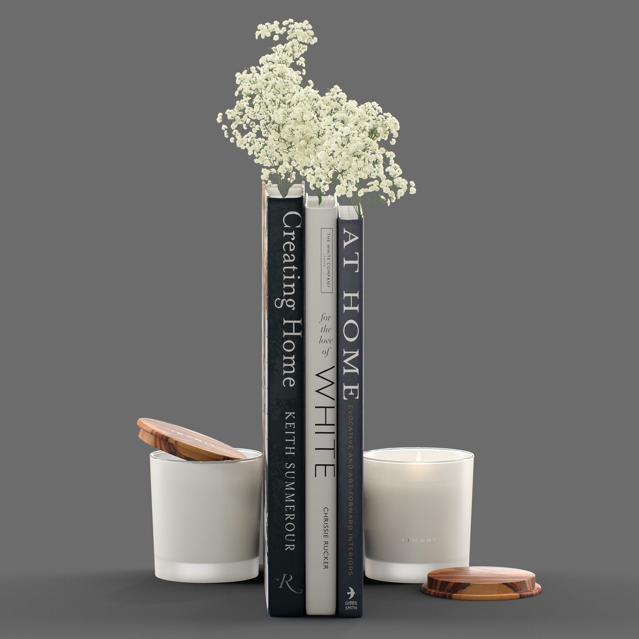Decor flower Gypsophila books candle Set 45 3D model_6