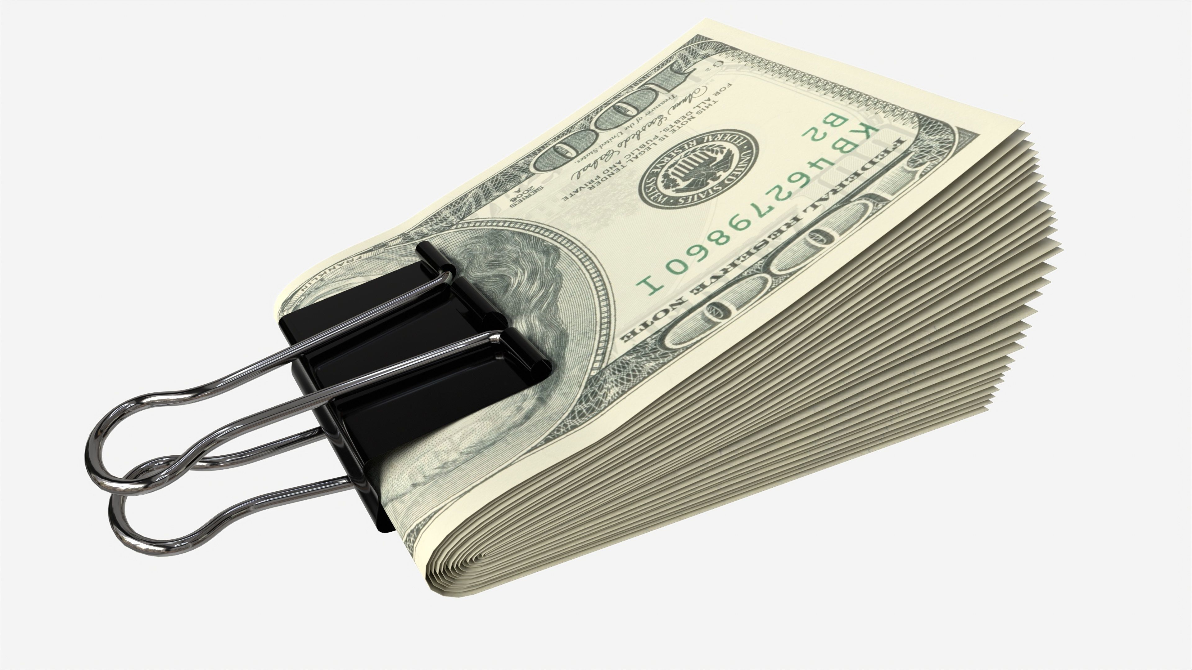 American dollars folded with clip 01 3D model_2