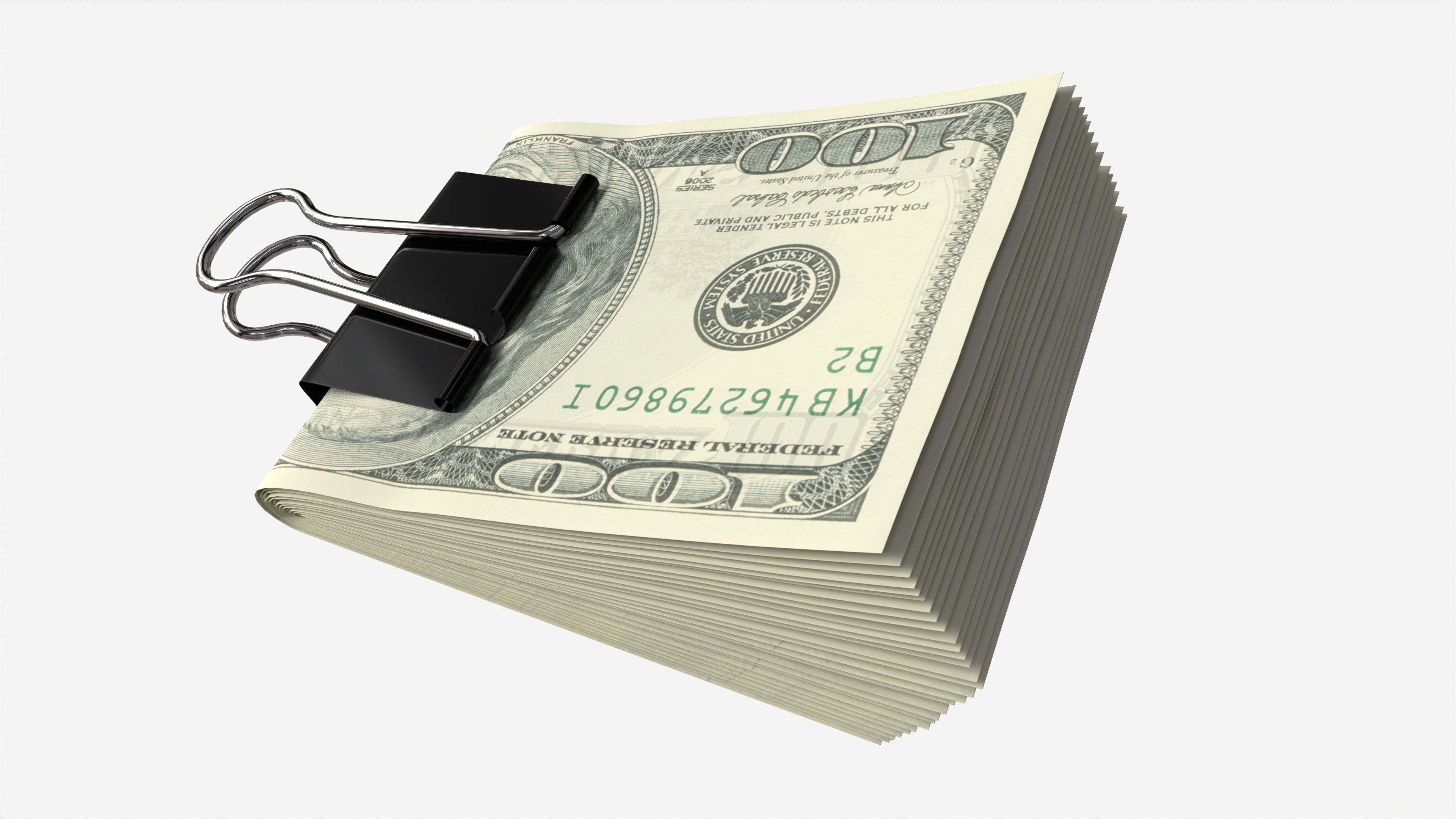 American dollars folded with clip 01 3D model_1