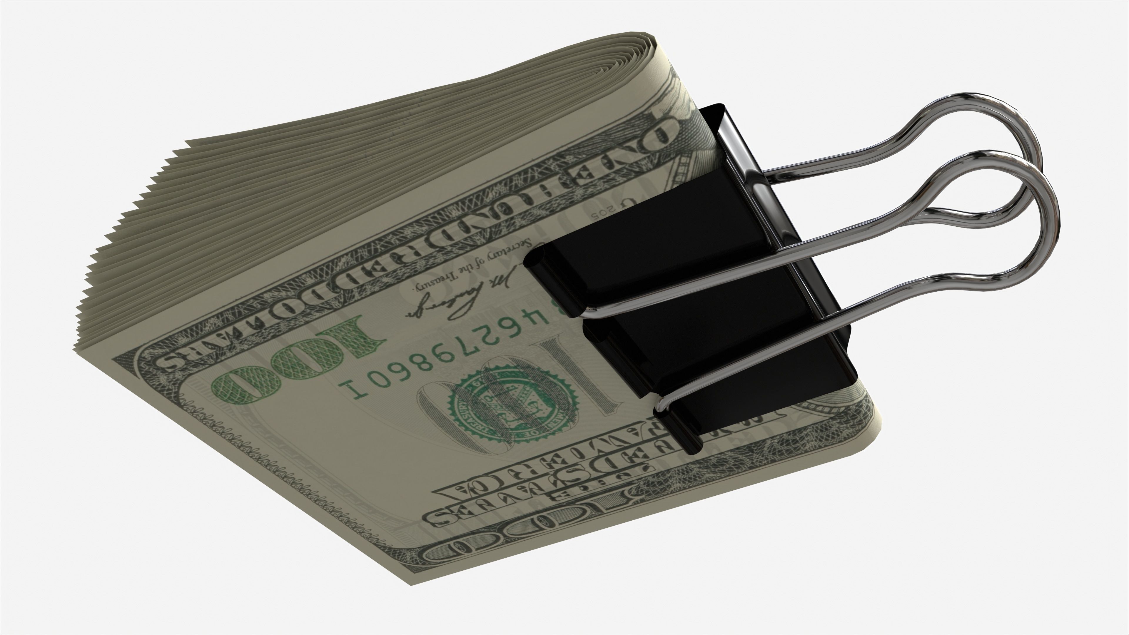 American dollars folded with clip 01 3D model_3