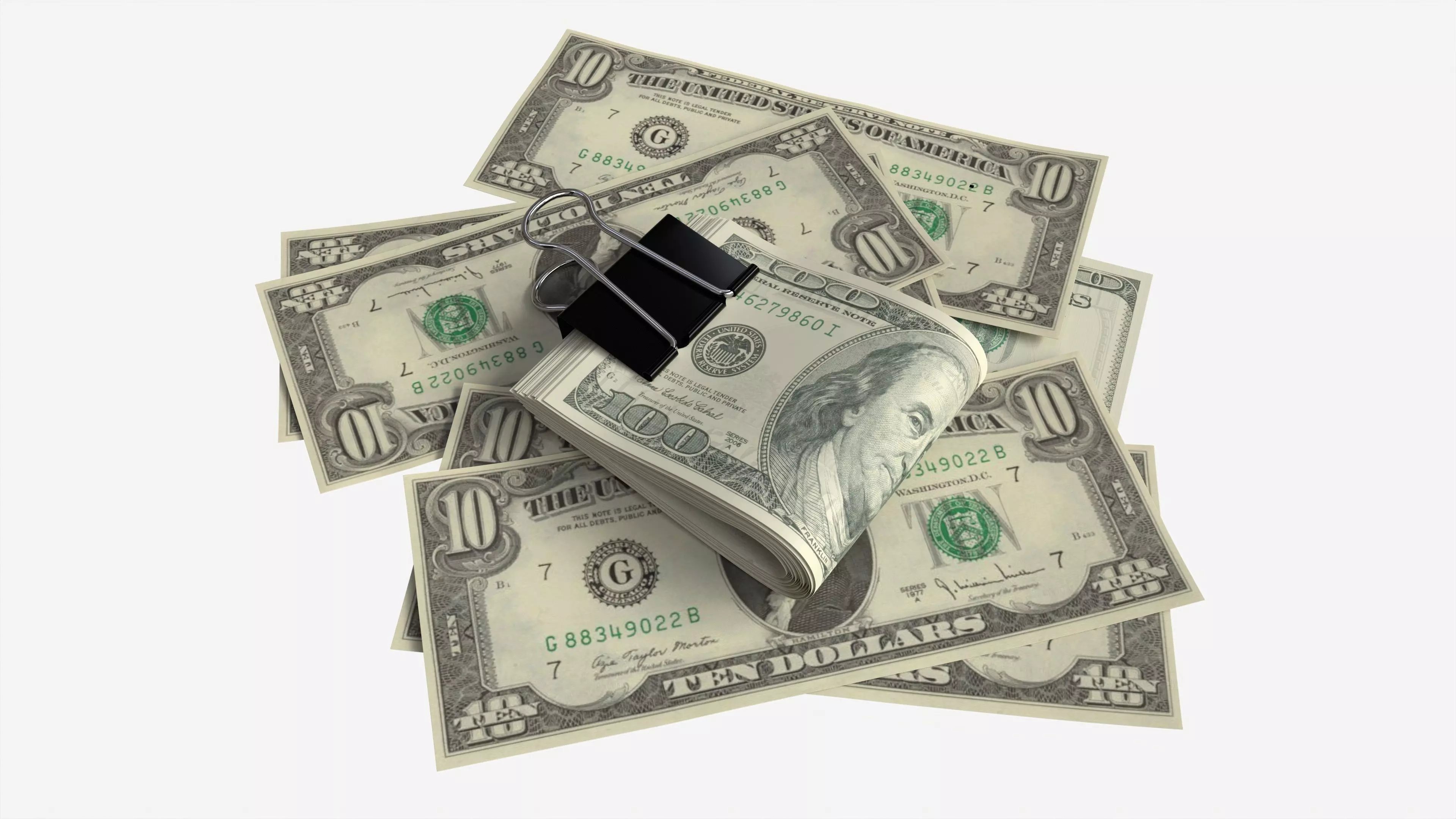 American dollars folded with clip 02 3D model_0