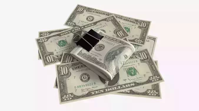 American dollars folded with clip 02 3D model