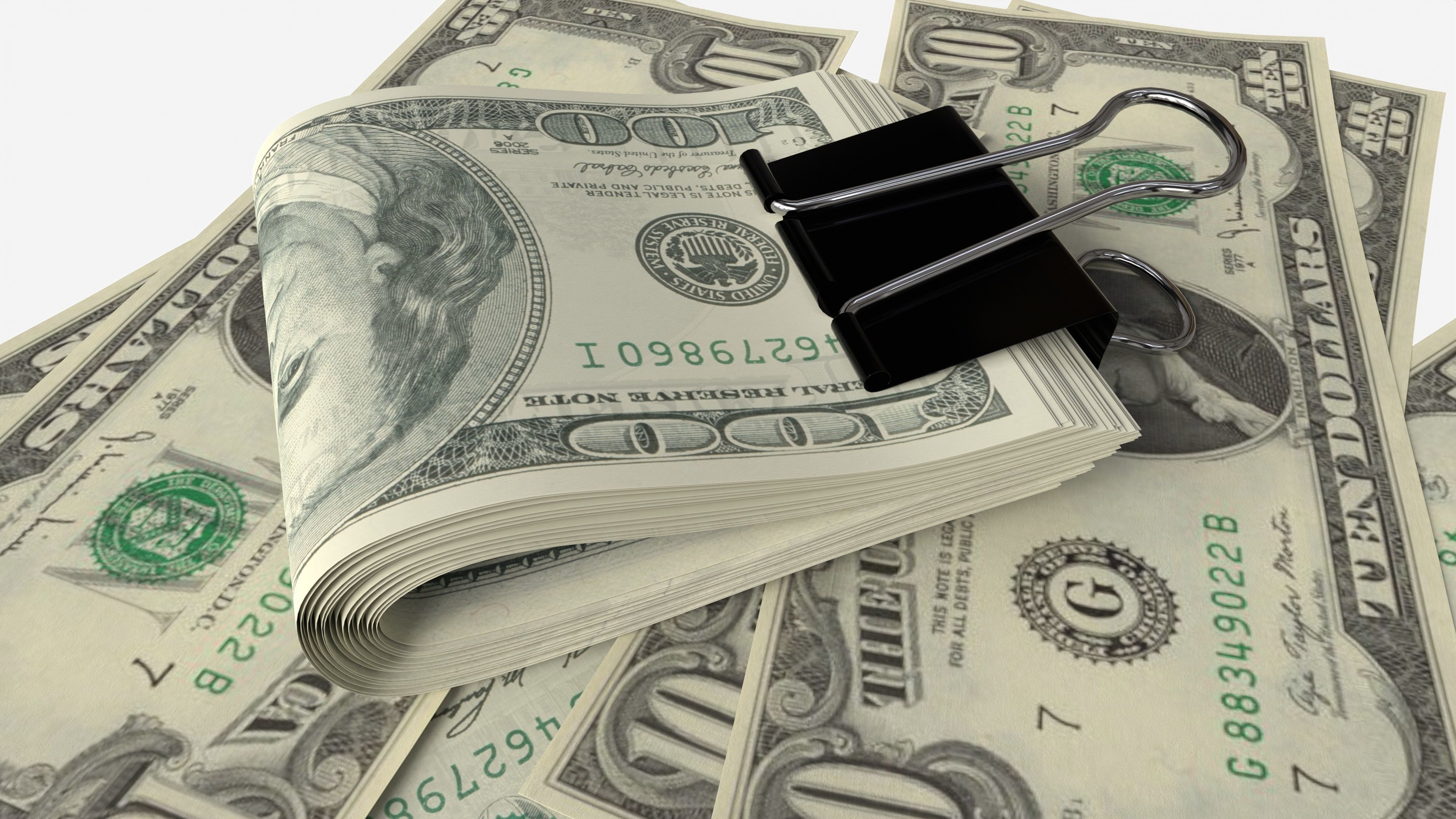American dollars folded with clip 02 3D model_2