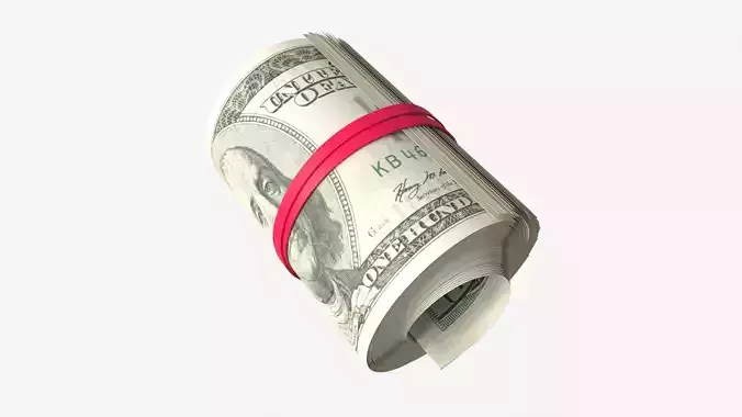 American dollars roll tied with rubbers 3D model