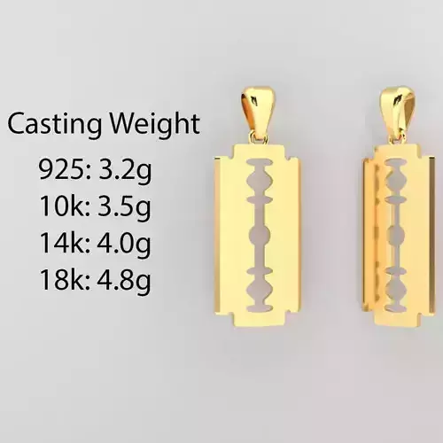 Razor Blade Pendant STL File Includes Bail and Gold Renders 3D print model