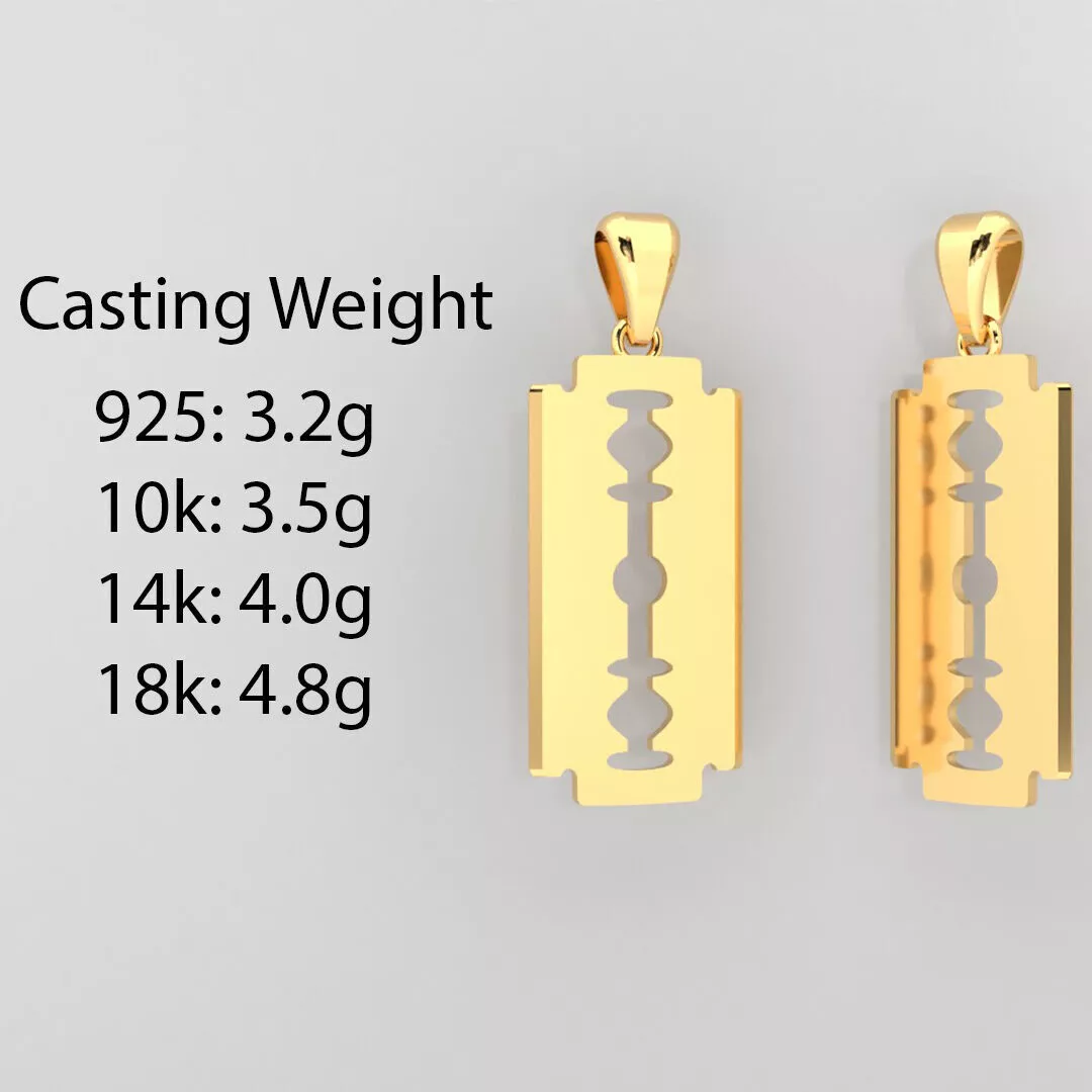 Razor Blade Pendant STL File Includes Bail and Gold Renders 3D print model