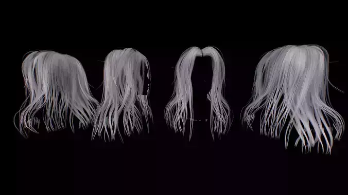 Low-Poly long wavy hair