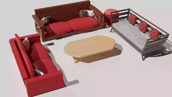 Set of christmas furniture bench sofa and table