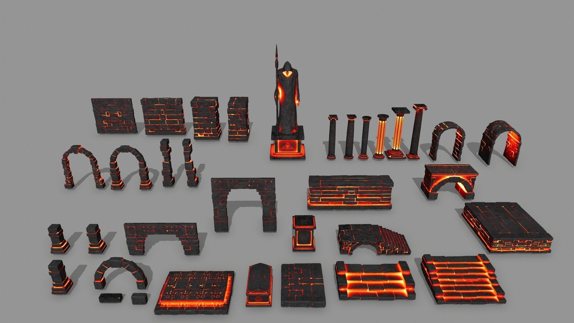 lava ruin set Low-poly 3D model_1