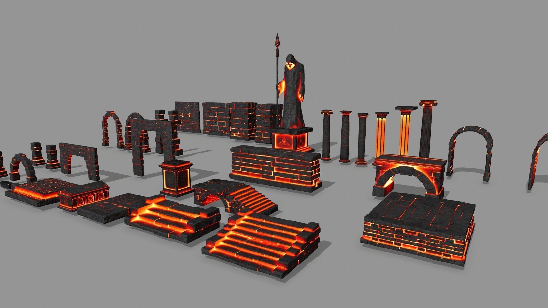 lava ruin set Low-poly 3D model_2