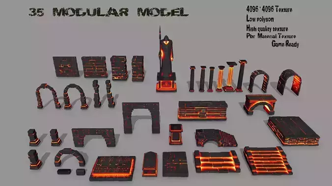 lava ruin set Low-poly 3D model