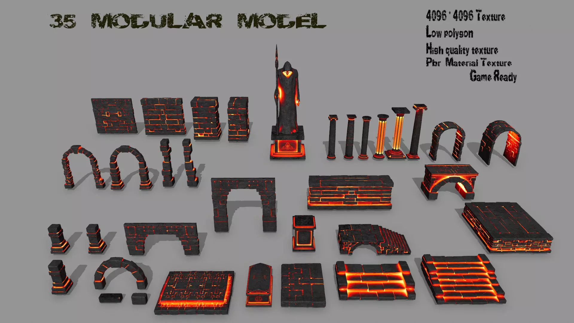 lava ruin set Low-poly 3D model_0