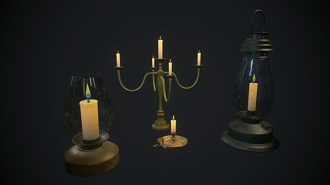 Candle set 2 PBR Low-poly 3D model