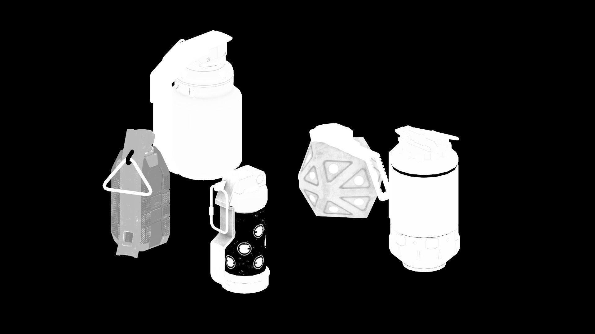 Game Ready Pack Of Sci Fi Cyberpunk Hand Grenades AR VR Low-poly 3D model_13
