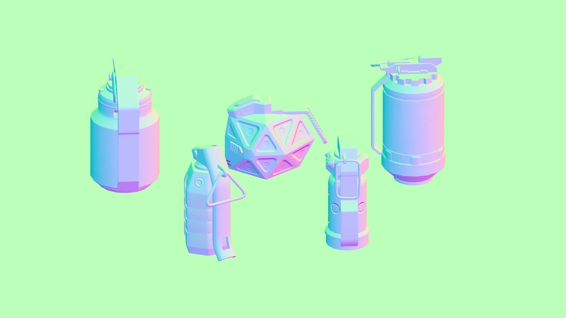 Game Ready Pack Of Sci Fi Cyberpunk Hand Grenades AR VR Low-poly 3D model_22