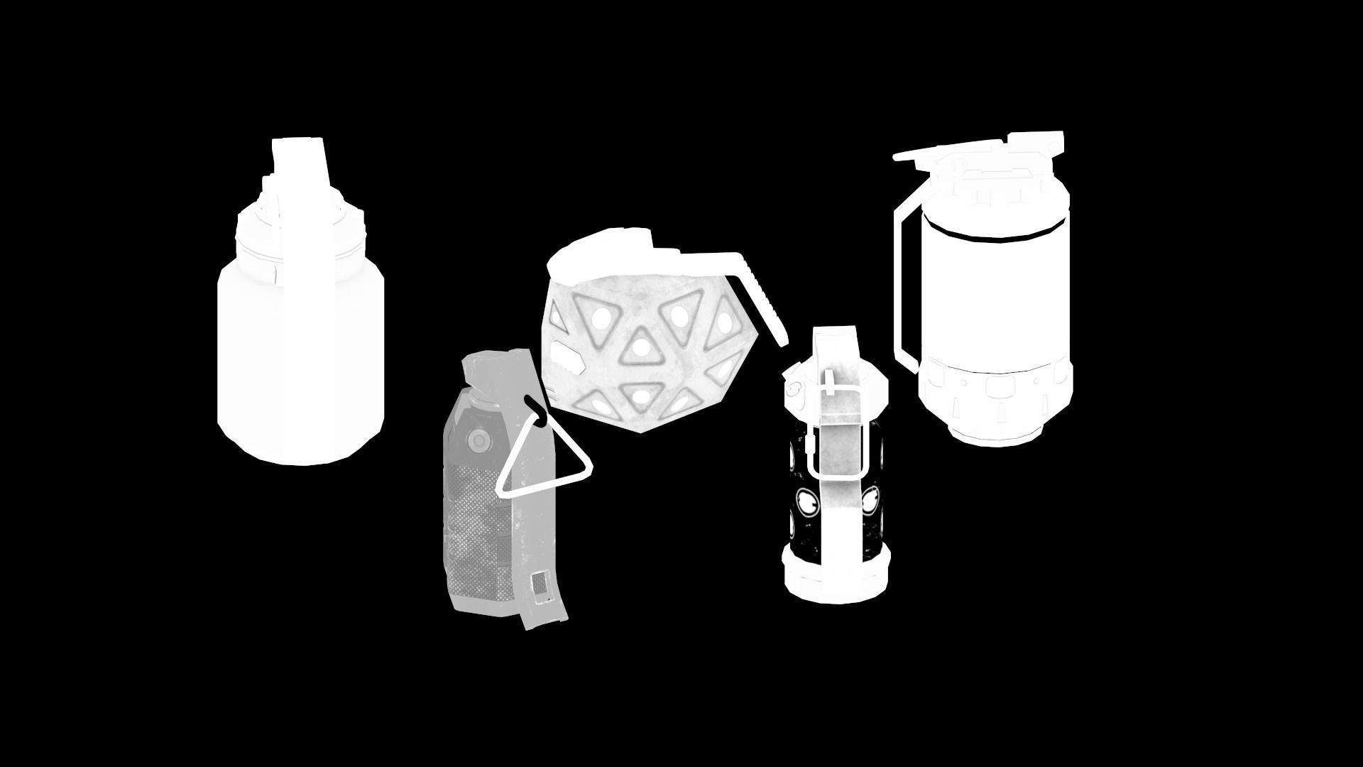 Game Ready Pack Of Sci Fi Cyberpunk Hand Grenades AR VR Low-poly 3D model_12