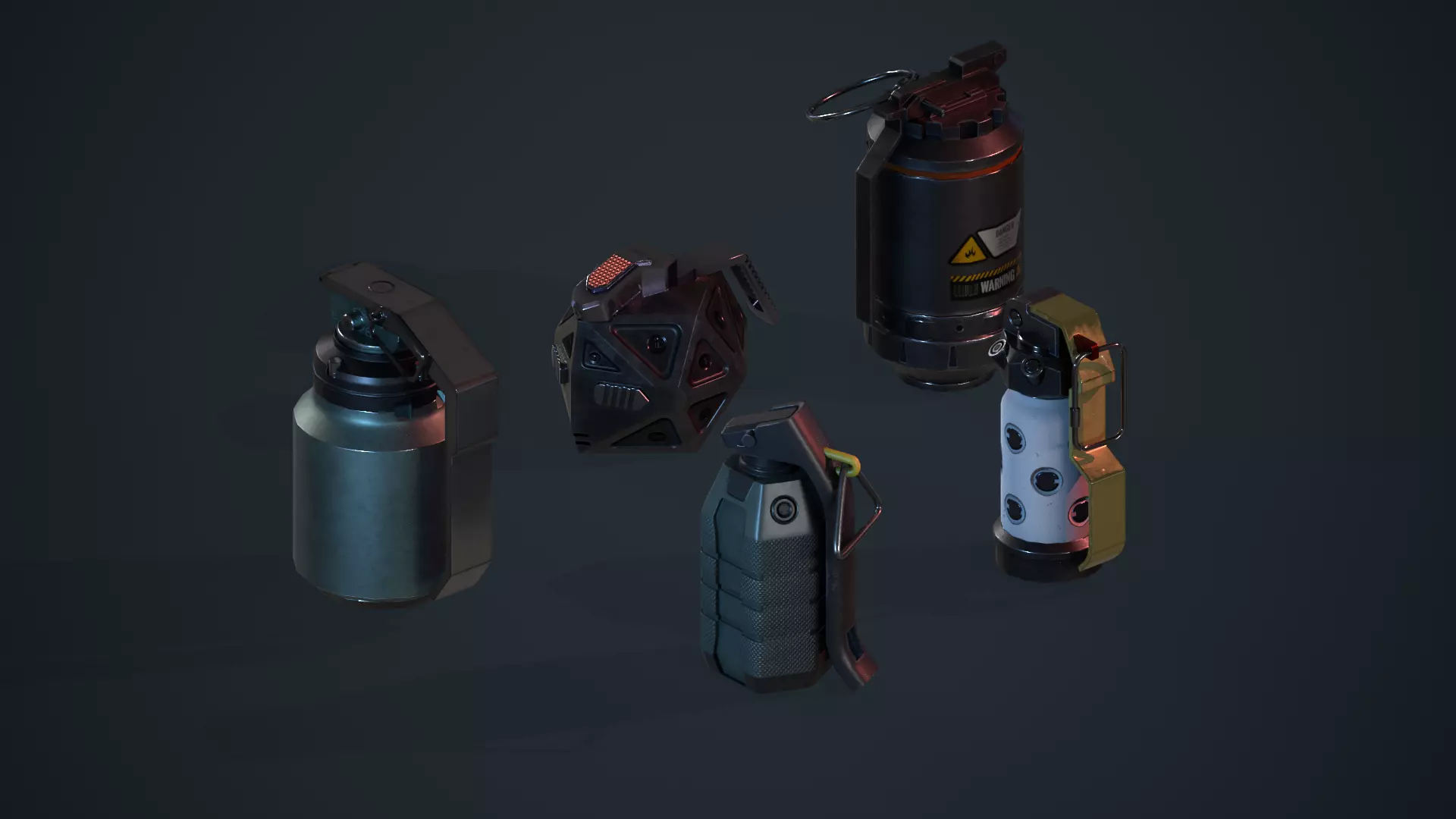 Game Ready Pack Of Sci Fi Cyberpunk Hand Grenades AR VR Low-poly 3D model_0