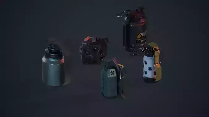 Game Ready Pack Of Sci Fi Cyberpunk Hand Grenades AR VR Low-poly 3D model
