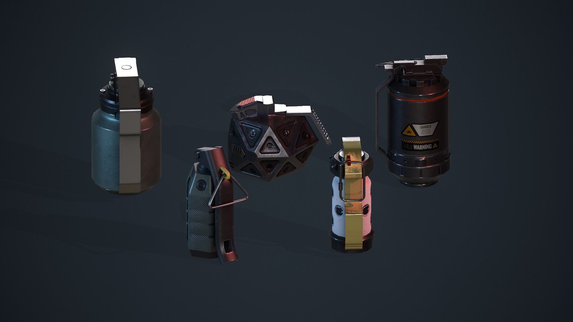 Game Ready Pack Of Sci Fi Cyberpunk Hand Grenades AR VR Low-poly 3D model_2
